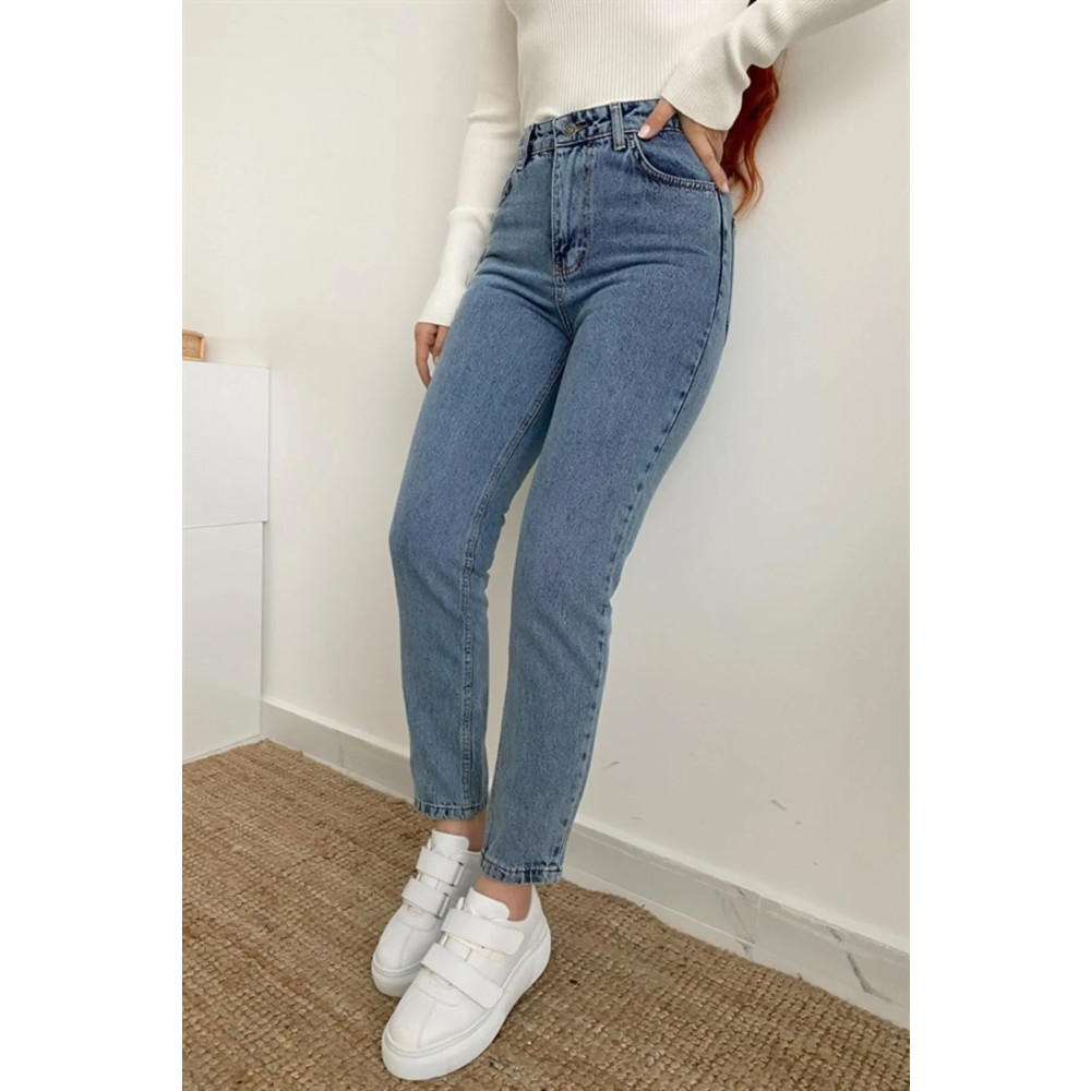 JILLY Tanya Indigo Kar Mavi Mom Jean Yüksek Bel Detay Boyfriend Kot Mavi 27 Beden Bayan Jeans / Kot Pantolon Fiyatı