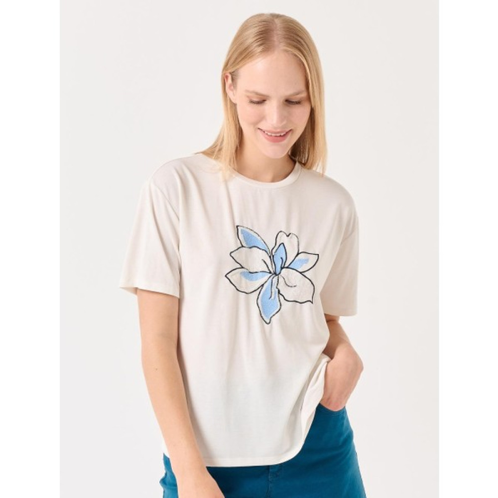Jimmy Key Ekru Bisiklet Yaka Kısa Kollu Baskılı Tişört Bayan T-shirt Fiyatı