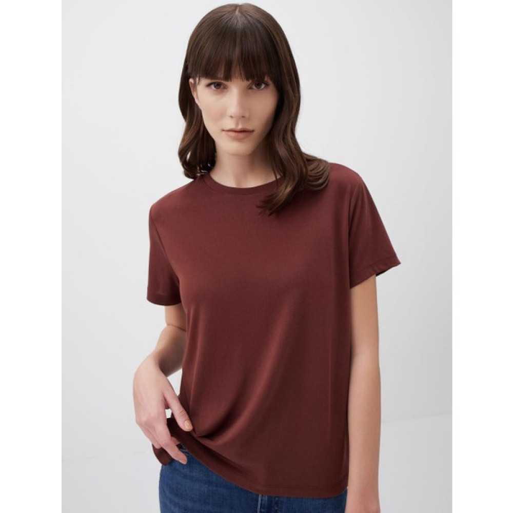Jimmy Key Kahverengi Düz Kesim Bisiklet Yaka Kısa Kollu Basic Tişört Bayan T-shirt Fiyatı