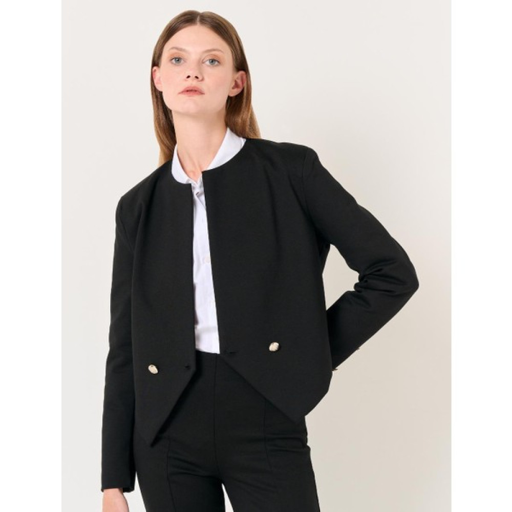 Jimmy Key Siyah Açık Yaka Uzun Kollu Crop Blazer Ceket Bayan Ceket Fiyatı
