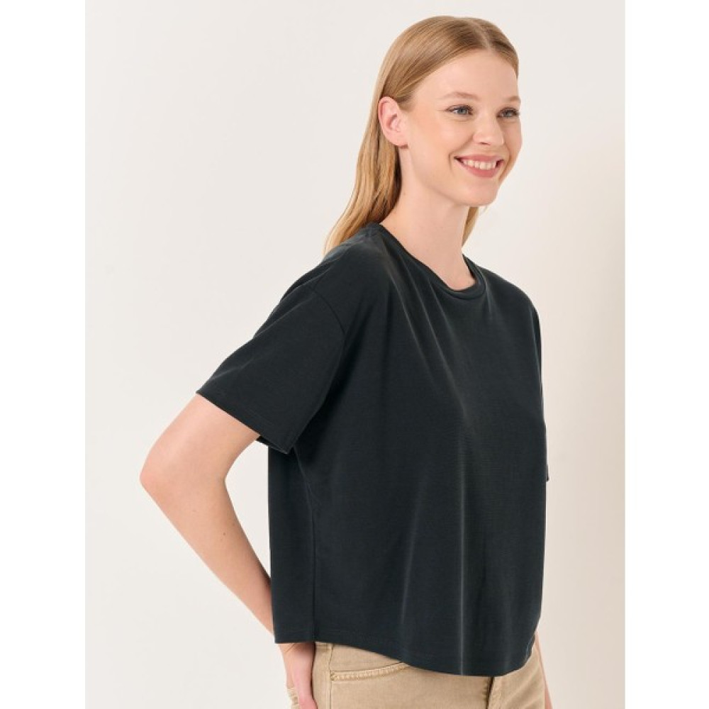 Jimmy Key Siyah Bisiklet Yaka Kısa Kollu Rahat Basic Tişört Bayan T-shirt Fiyatı