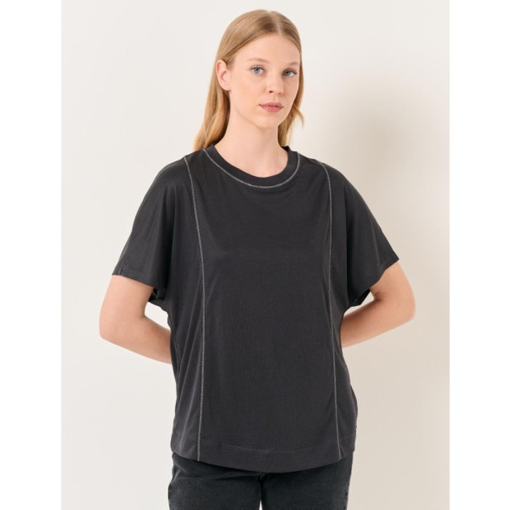 Jimmy Key Siyah Bisiklet Yaka Kısa Kollu Rahat Tişört Bayan T-shirt Fiyatı