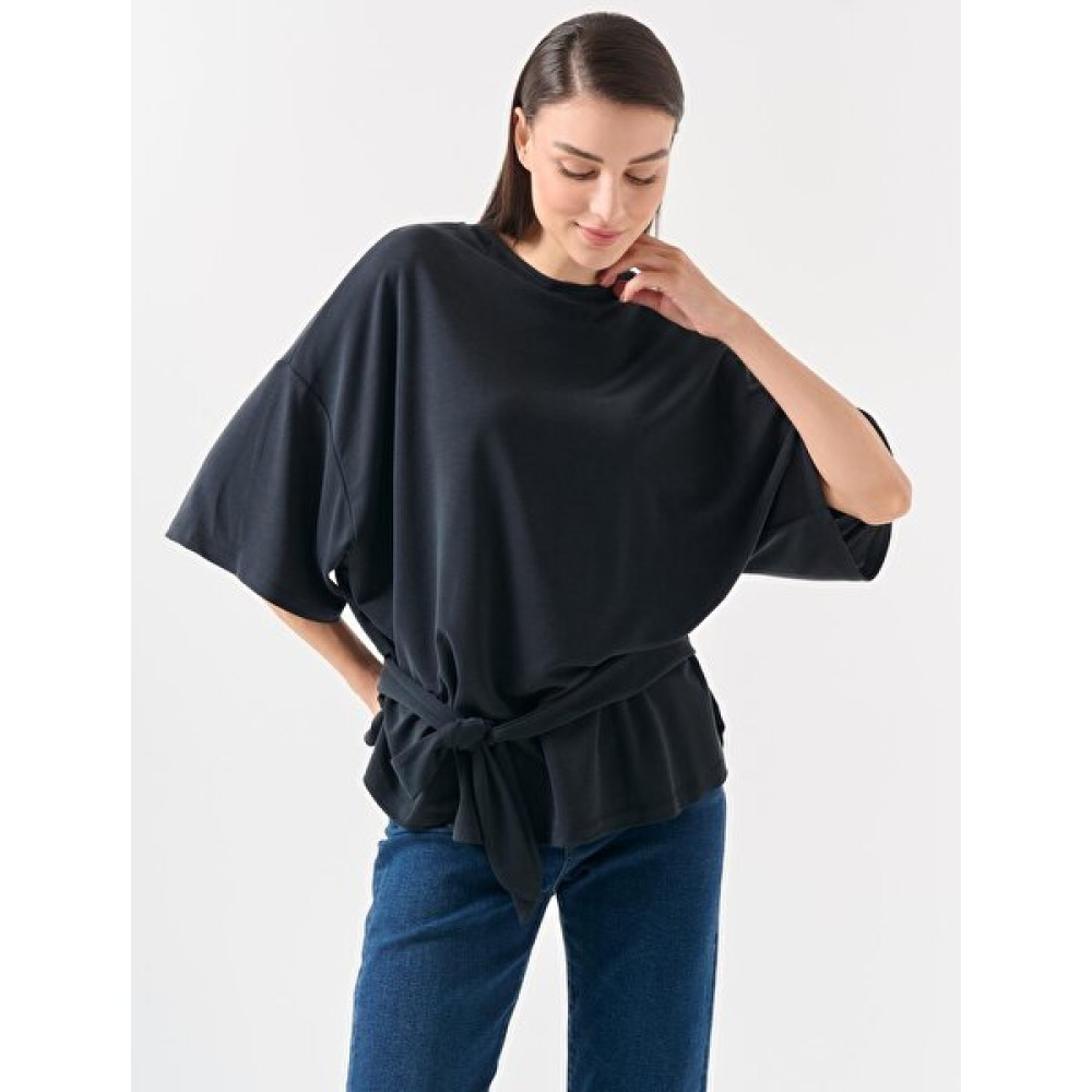 Jimmy Key Siyah Bol Kesim Bisiklet Yaka Beli Kuşaklı Sweatshirt Bayan Sweatshirt Fiyatı