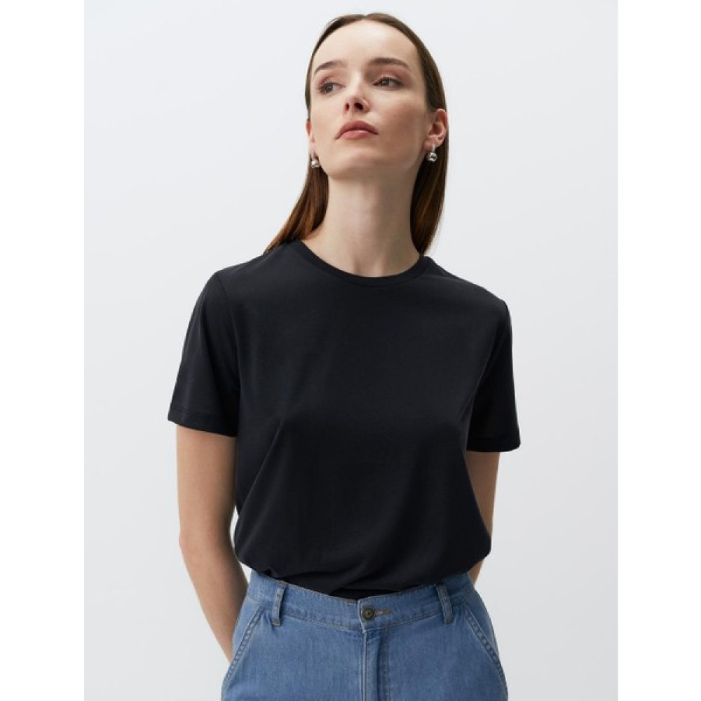 Jimmy Key Siyah Düz Kesim Bisiklet Yaka Kısa Kollu Basic Örme Tişört Bayan T-shirt Fiyatı