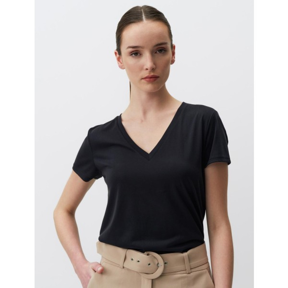 Jimmy Key Siyah Düz Kesim V Yaka Kısa Kollu Örme Basic Tişört Bayan T-shirt Fiyatı