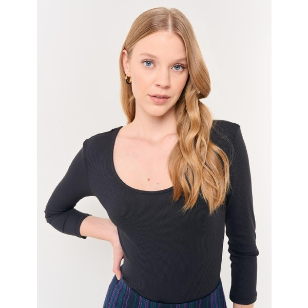 Jimmy Key Siyah U Yaka Truvakar Kol Basic Tişört Bayan T-shirt Fiyatı