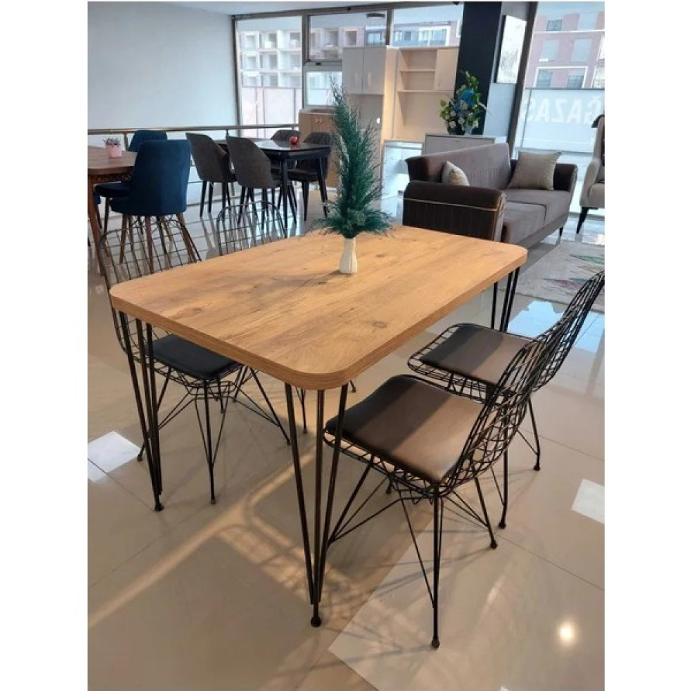 Jiyo Tel Masa Sandalye Takımı Oval Kenarlı - Atlantik Çam - 110x70 Masa - Sandalye Seti / Takımı Fiyatı