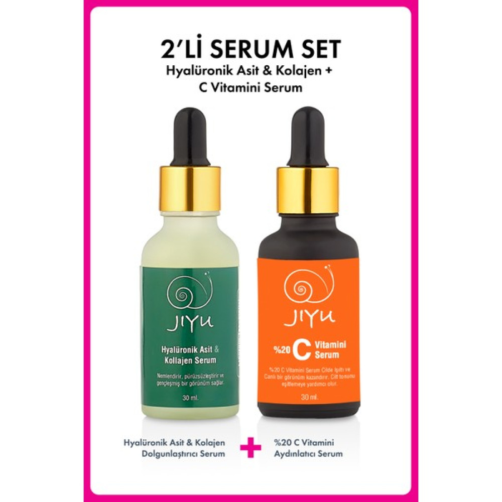Jiyu 2'li Cilt Serum Seti Hyalüronik Asit ve Kolajen Dolgunlaştırıcı Serum + %20 C Vitamini Aydınlatıcı Cilt tonu Eşitleyici Serum 2 x 30 ml. Oto Boyaları Fiyatı