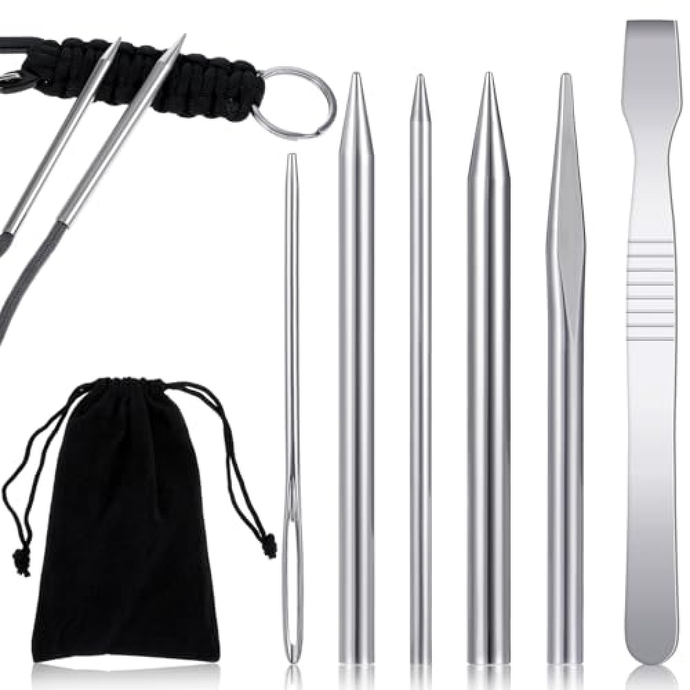 JJUNW 6Pcs Paracord Accessories, Paracord Tools, Paracord Jig Paracord Needle Smoothing Tool Lacing Leather, Paracord Stitching Lacing Stitching Needles for Leather Paracord Work