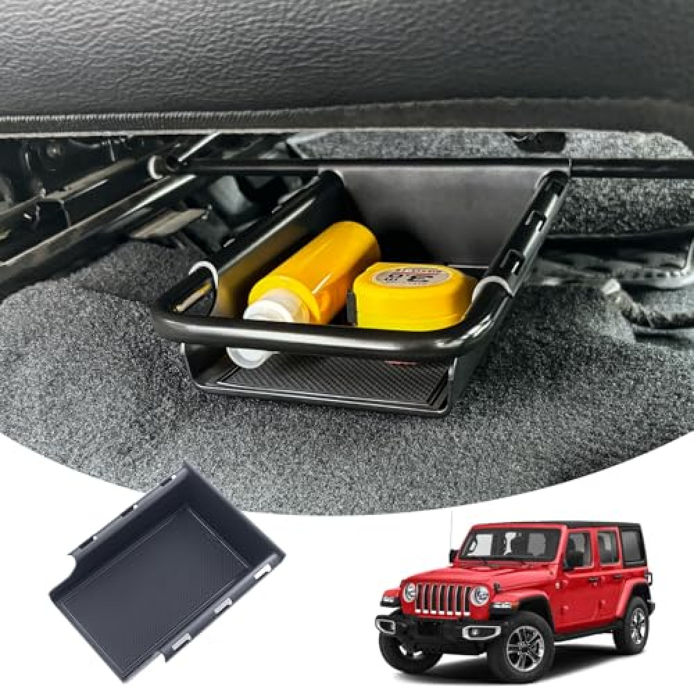JKCOVER Front Under Seat Storage Organizer Tray Compatible with Jeep Wrangler JL/JLU 2018-2021 2022 2023 2024 2025 and Jeep Gladiator JT Truck 2020-2023 2024 2025 Hidden Accessories （Patented Design）