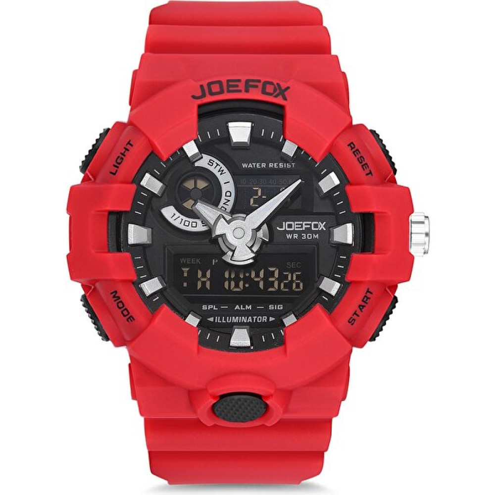 JoeFox Dijital Analog Silikon Kordon Erkek Kol Saati JFP1044 - Kırmızı Kol Saatleri Fiyatı