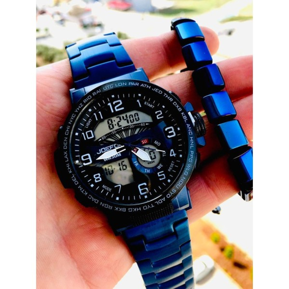 JoeFox Erkek Kol Saati Dijital Analog Çelik Kordon+Bileklik - Lacivert Kol Saatleri Fiyatı