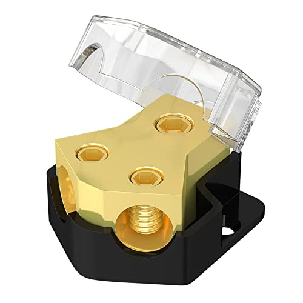 Joinfworld 12V Power Distribution Block Car Audio 2 Way Ground Distribution Block 0/2/4 Gauge in 4/8/10 Gauge Out 12 Volt Amp Distribution Block Splitter for Marine Automotive Car Boat