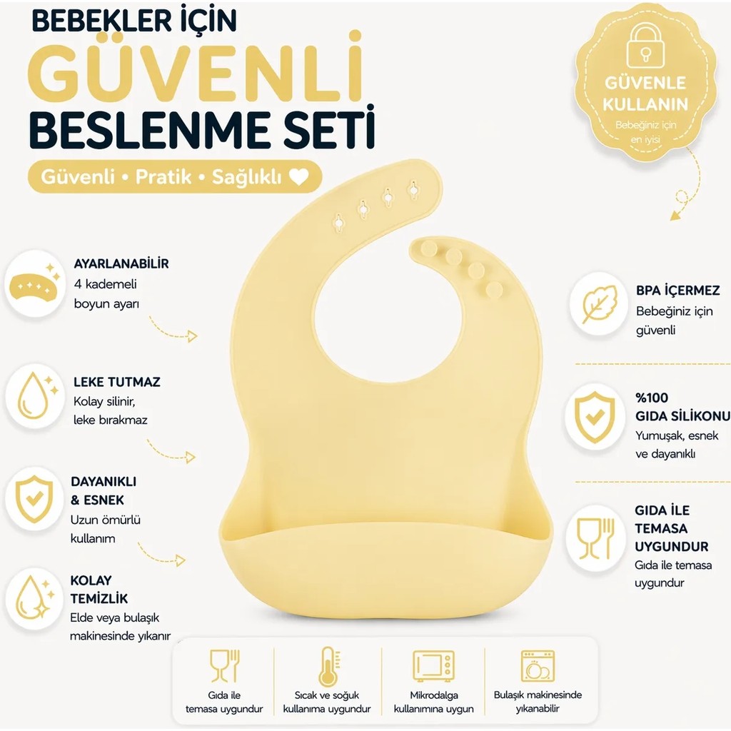 Jojobebek Çocuk Silikon Mama Önlüğü (Sarı Renk) - Sarı Mama Seti Fiyatı