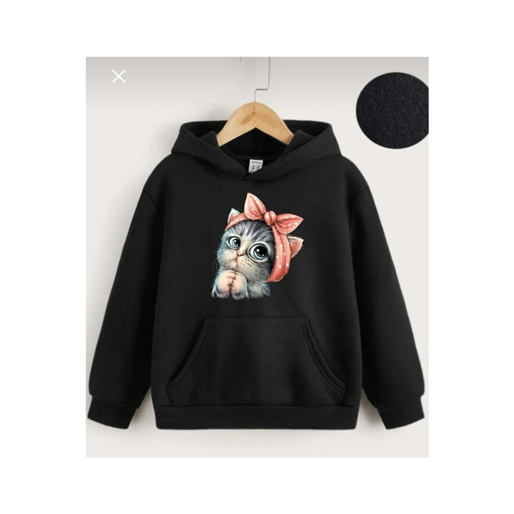 Jolijoy Kapüşonlu Çocuk Sweatshirt Tatlı Kedi Baskılı 2XL Beden Bayan Sweatshirt Fiyatı