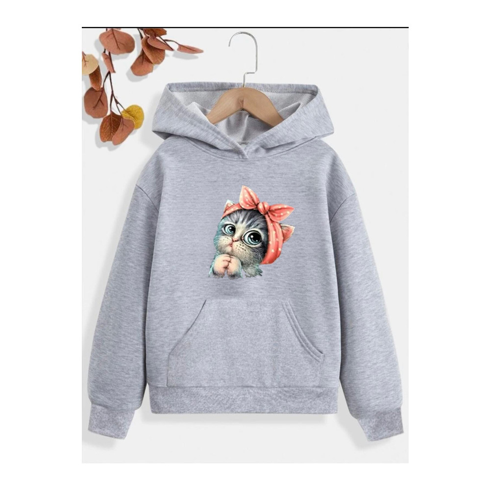 Jolijoy Tatlı Kedi Baskılı Kapüşonlu Sweatshirt 2XL Beden Bayan Sweatshirt Fiyatı