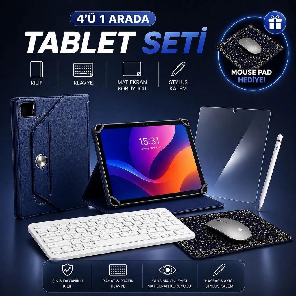 Jolita Casper Vıa L40 Uyumlu 4’lü Tablet Seti Klavye + Kılıf + Kalem - Lacivert Klavye - Mouse Fiyatı