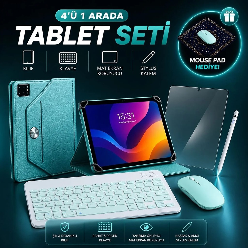 Jolita Casper Vıa L40 Uyumlu 4’lü Tablet Seti Klavye + Kılıf + Kalem - Mavi Klavye - Mouse Fiyatı