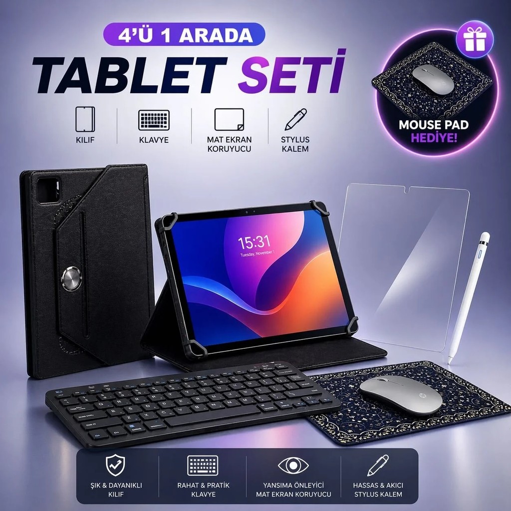 Jolita Casper Vıa L40 Uyumlu 4’lü Tablet Seti Klavye + Kılıf + Kalem - Siyah Klavye - Mouse Fiyatı
