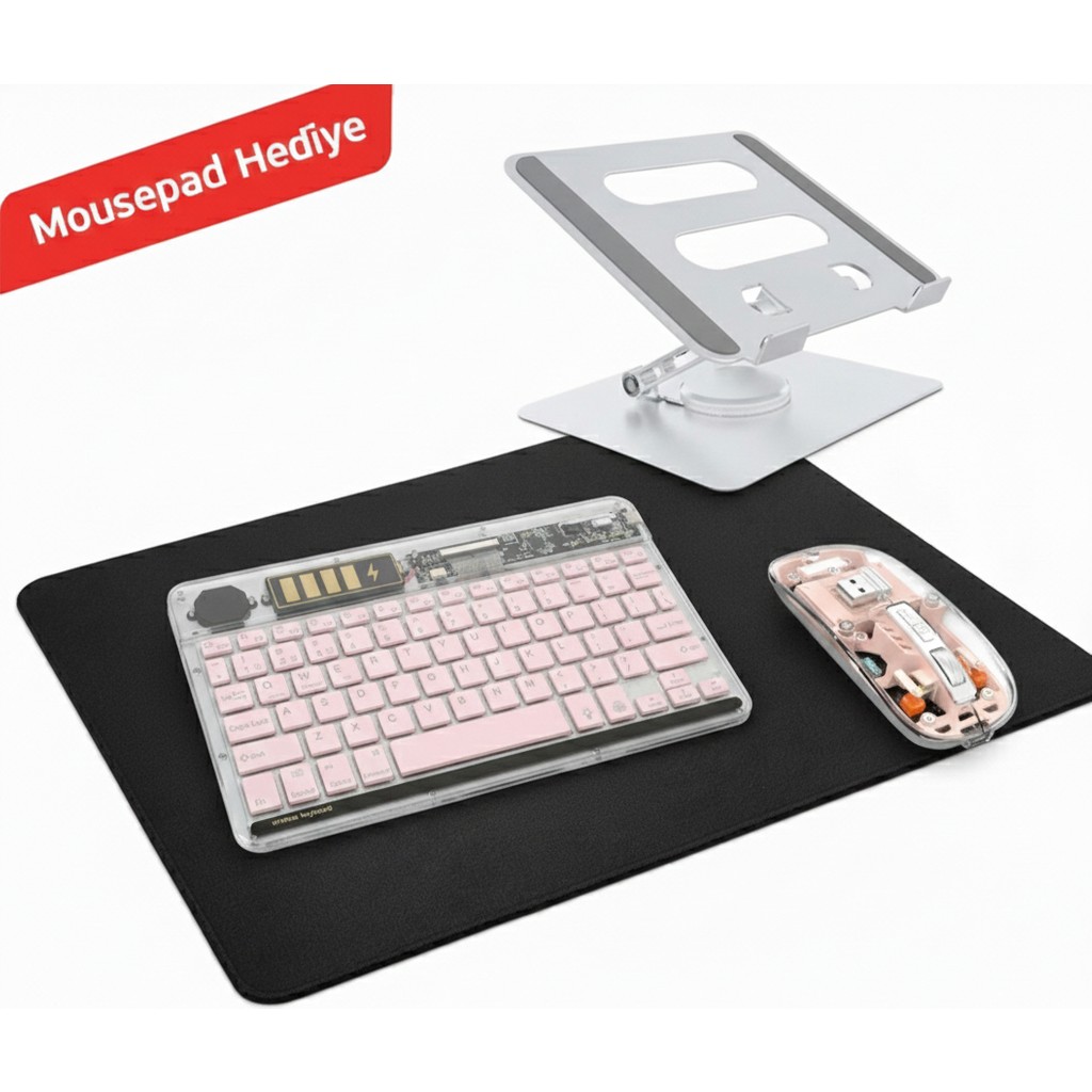 Jolita Samsung Galaxy Tab S10 Fe 10.9'' Uyumlu Ergonomik Tablet Çalışma Seti Metal Stand Rgb Klavye Mouse - Pembe Klavye - Mouse Fiyatı