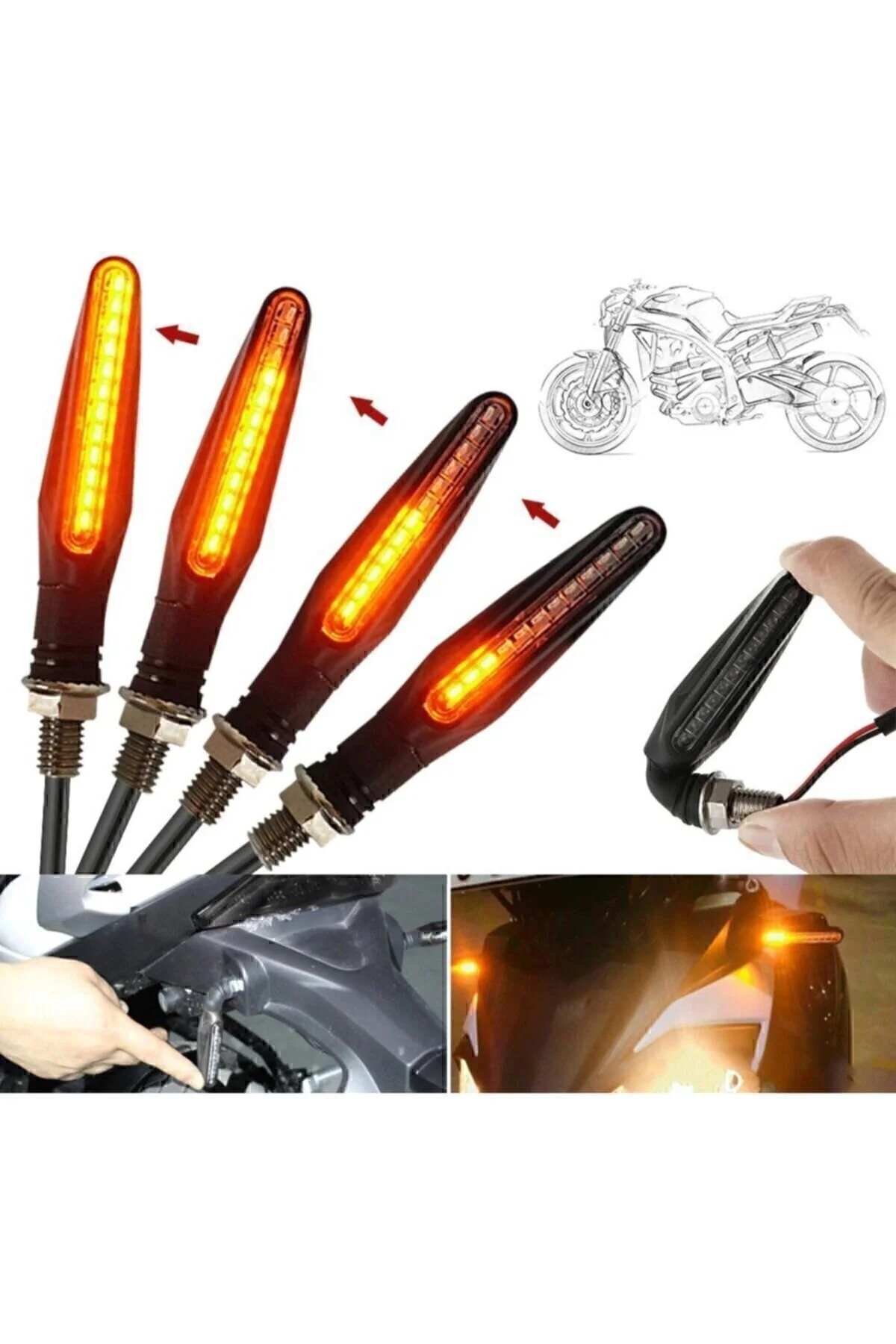 JOLT Motosiklet Sinyali Takım Sarı Kayan 12 Ledli" Motorsiklet Lambaları Fiyatı