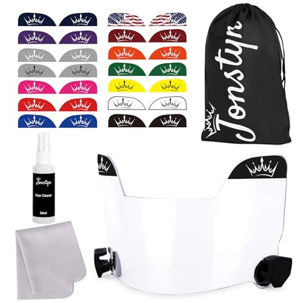 JONSTYN Anti-Fog Clear Football Visor with 15 Stickers & Storage Bag | Scratch-Resistant, Durable & Easy to Install | Universal Fit for Youth & Adult Helmets