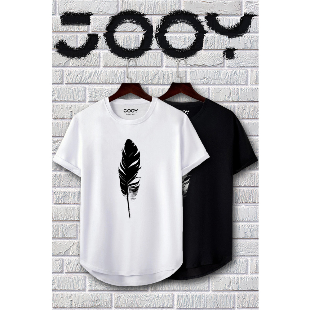 Jooy Company Unisex Siyah Beyaz Oval Kesim Tüy Tasarım Tshirt Ikili Set S Beden T-Shirt & Sweatshirt (Outdoor) Fiyatı