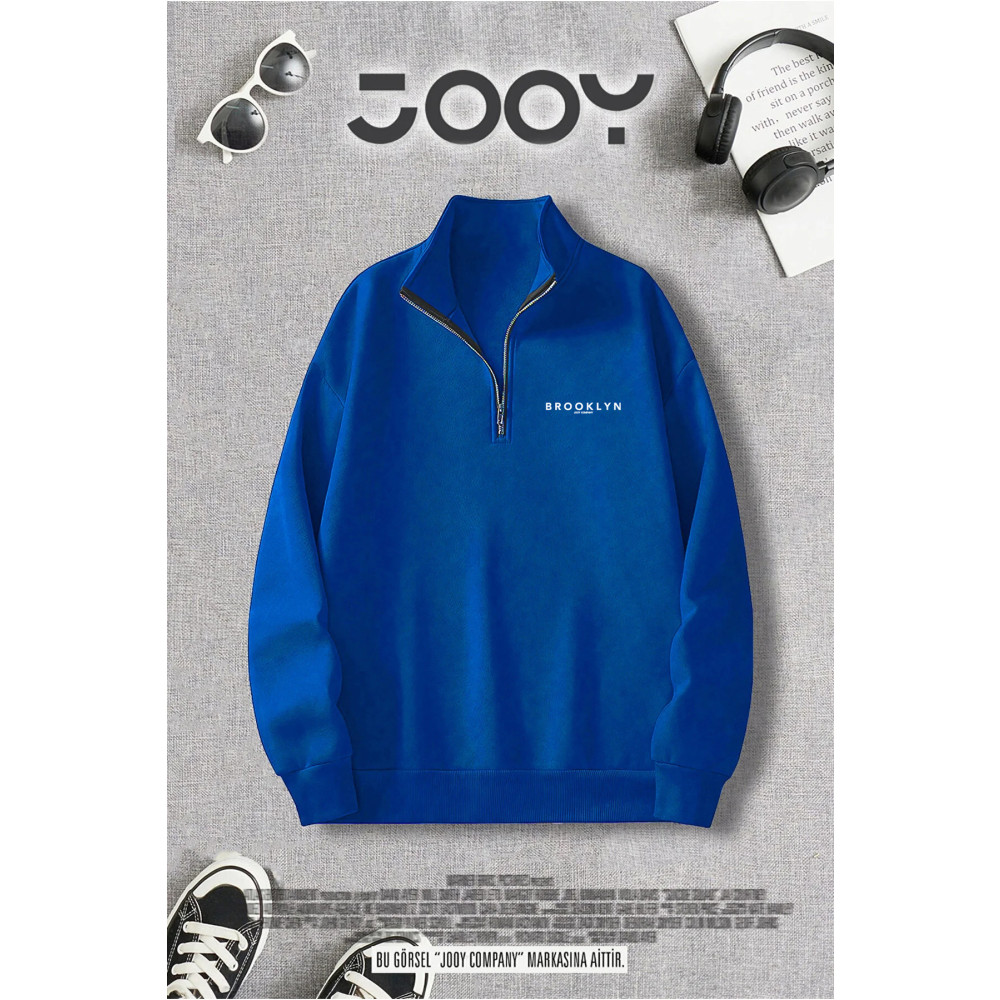 Jooy Company Yarım Fermuarlı Brooklyn Baskılı Saks Mavi Sweatshirt S Beden Bayan Sweatshirt Fiyatı