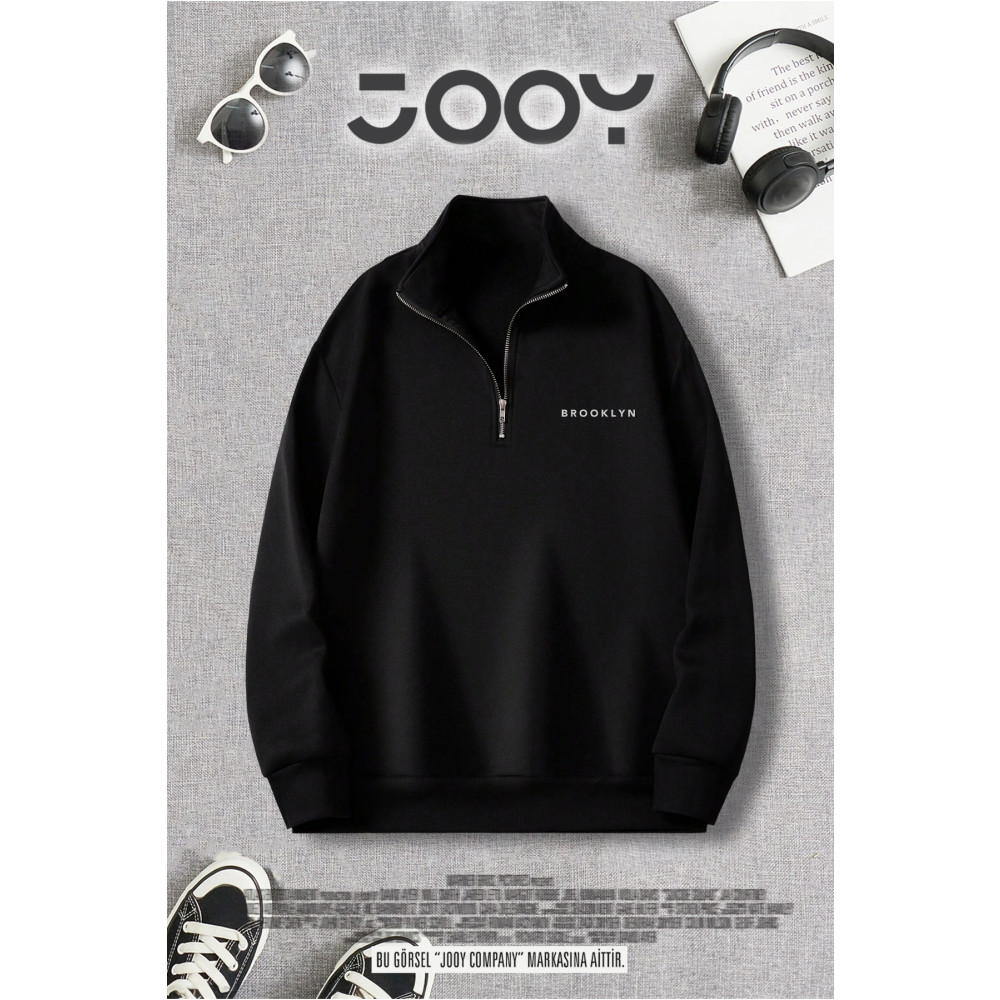 Jooy Company Yarım Fermuarlı Brooklyn Baskılı Siyah Sweatshirt L Beden Bayan Sweatshirt Fiyatı