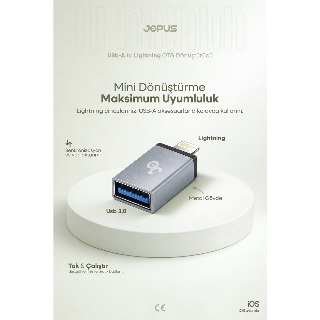 Jopus Iphone Lightning To USB 3.0 Otg Veri Aktarımı Otg Çevirici Dönüştürücü Adaptör - Gri Diğer Fiyatı