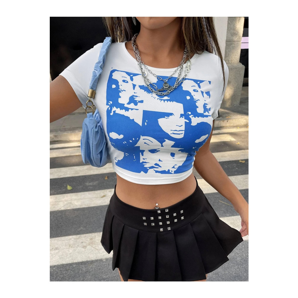 Jose Clothing Kadın Beyaz Baskılı Kısa Kollu Vücuda Oturan Crop Top M Beden Bluz Fiyatı