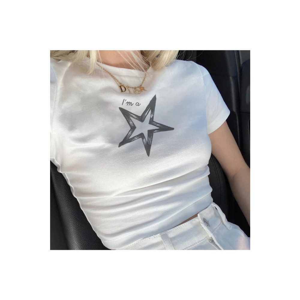Jose Clothing KADIN BEYAZ BASKILI VÜCUDA OTURAN KISA KOLLU CROP TOP BLUZ L Beden Bluz Fiyatı