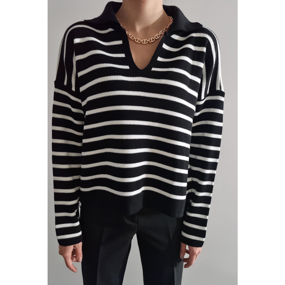 Jose Clothing Kadın Polo Yaka Çizgili Uzun Kollu Triko Kazak SSTD Beden Bayan Kazak & Süveter & Triko Fiyatı