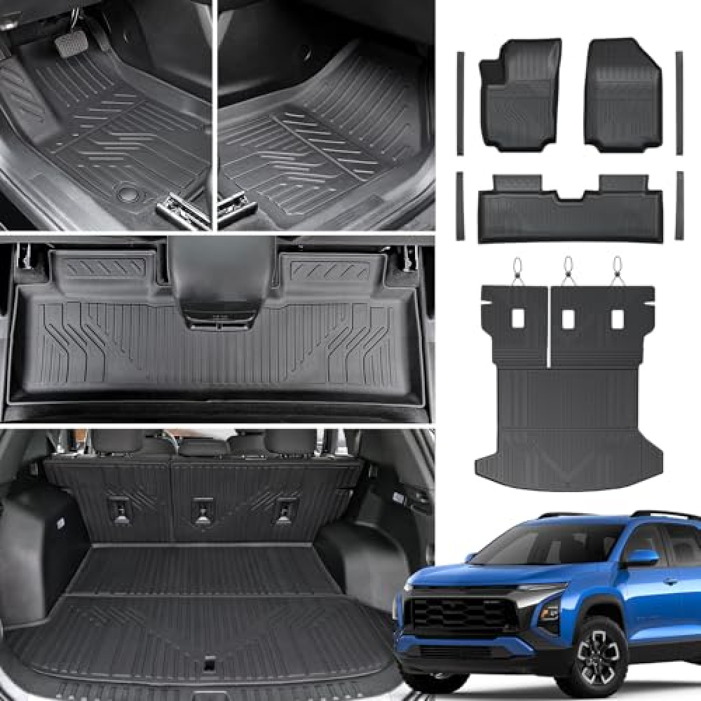 JOULARISE Floor Mats Set Cargo Mat for 2025 Chevrolet Chevy Equinox/GMC Terrain Car Accessories(Not for EV), All Weather TPE Trunk Cargo Liner and Door Sill Protectors for LT RS ACTIV(Floor Mat Set)