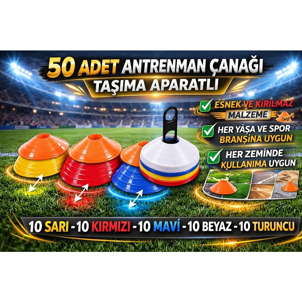 Jovva Sport Antrenman Çanağı 50 Adet 5 Renk taşıma aparatlı - Standart Futbol Malzemeleri Fiyatı