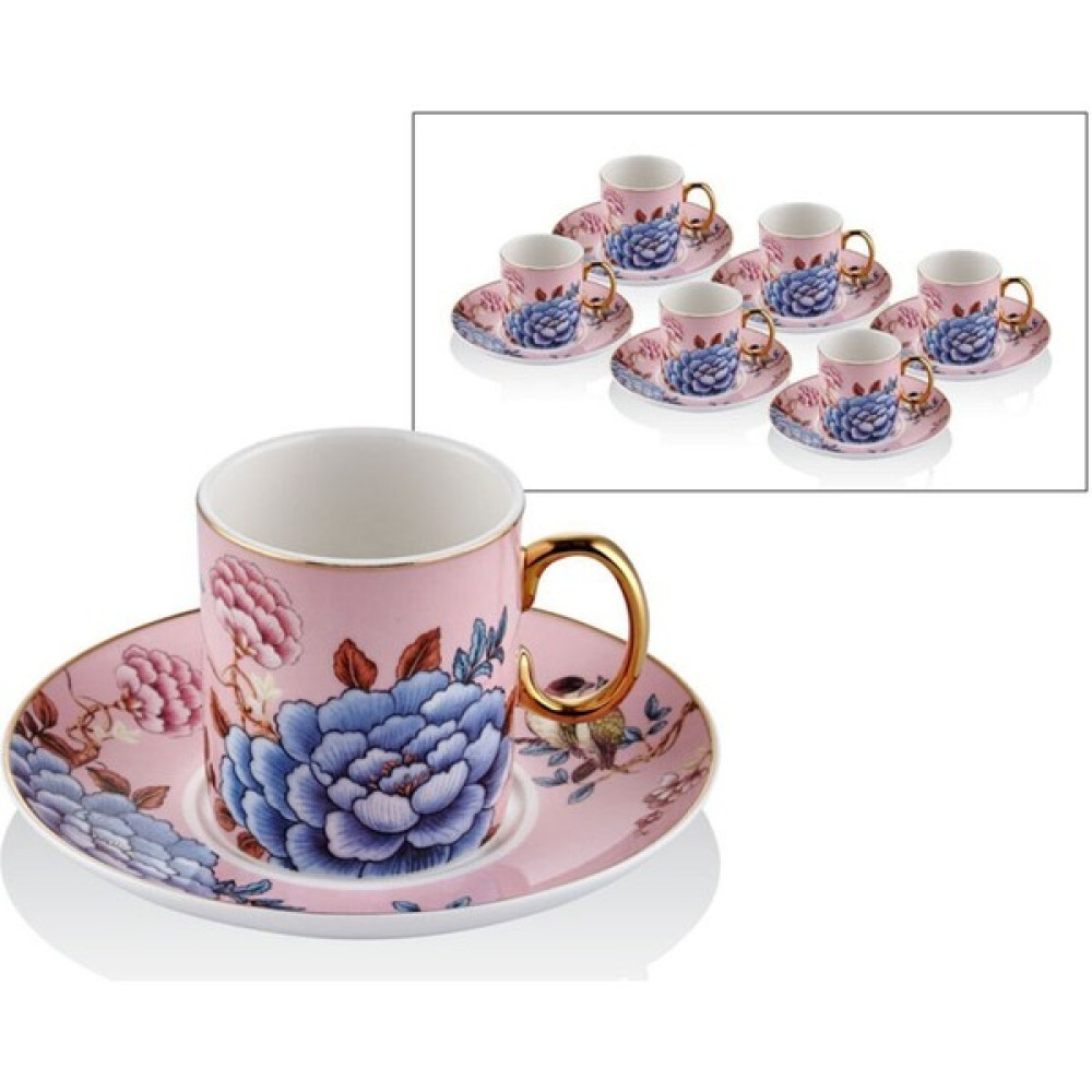 Joy Carmen Floral Pink Porselen 12 Parça 6 Kişilik Kahve Fincan Takımı - Pembe Fincan / Bardak / Kahve Takımı Fiyatı