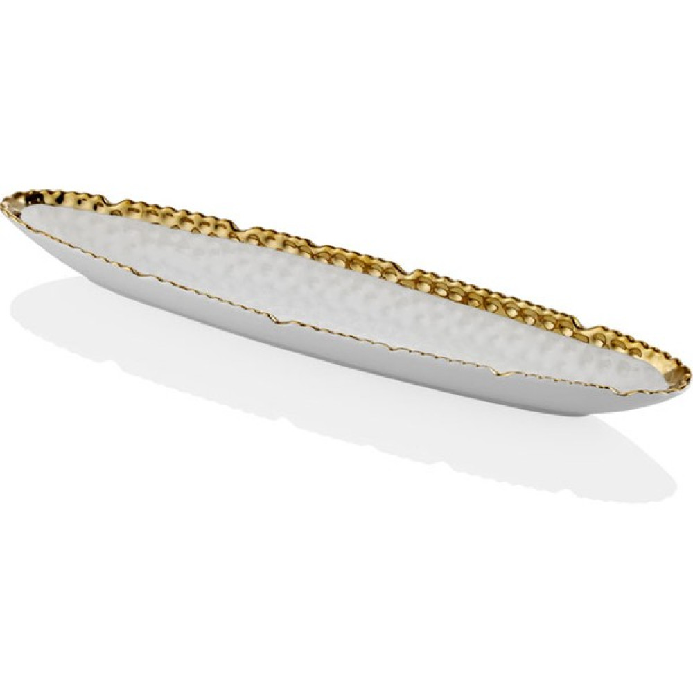 Joy Carmen Hammered Whıte Gold Porselen Küçük Kayık Tabak 41CM - Beyaz Kahvaltı Takımı Fiyatı