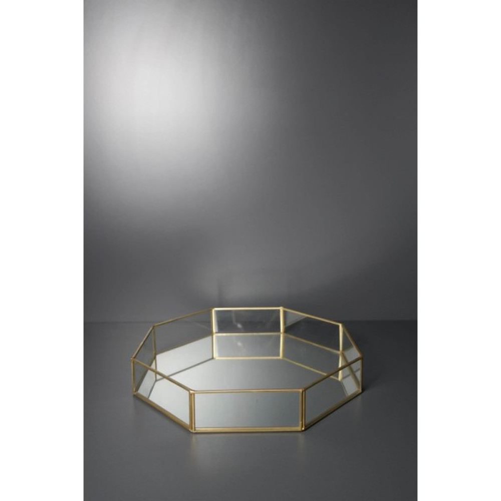 Joy Home&Accessories Gold Metal Gövde Altıgen İçi Aynalı Dekoratif Tepsi Servis Tepsisi Fiyatı