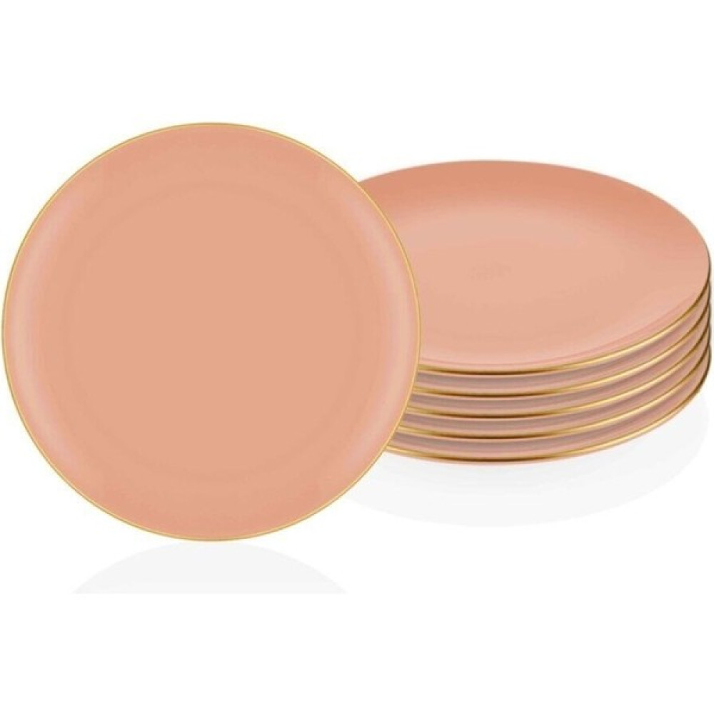 Joy Home&Accessories Pasta Tabağı 6lı Set Somon Basic Gold Detay Pembe Porselen 19 cm Mutfak Gereçleri Fiyatı
