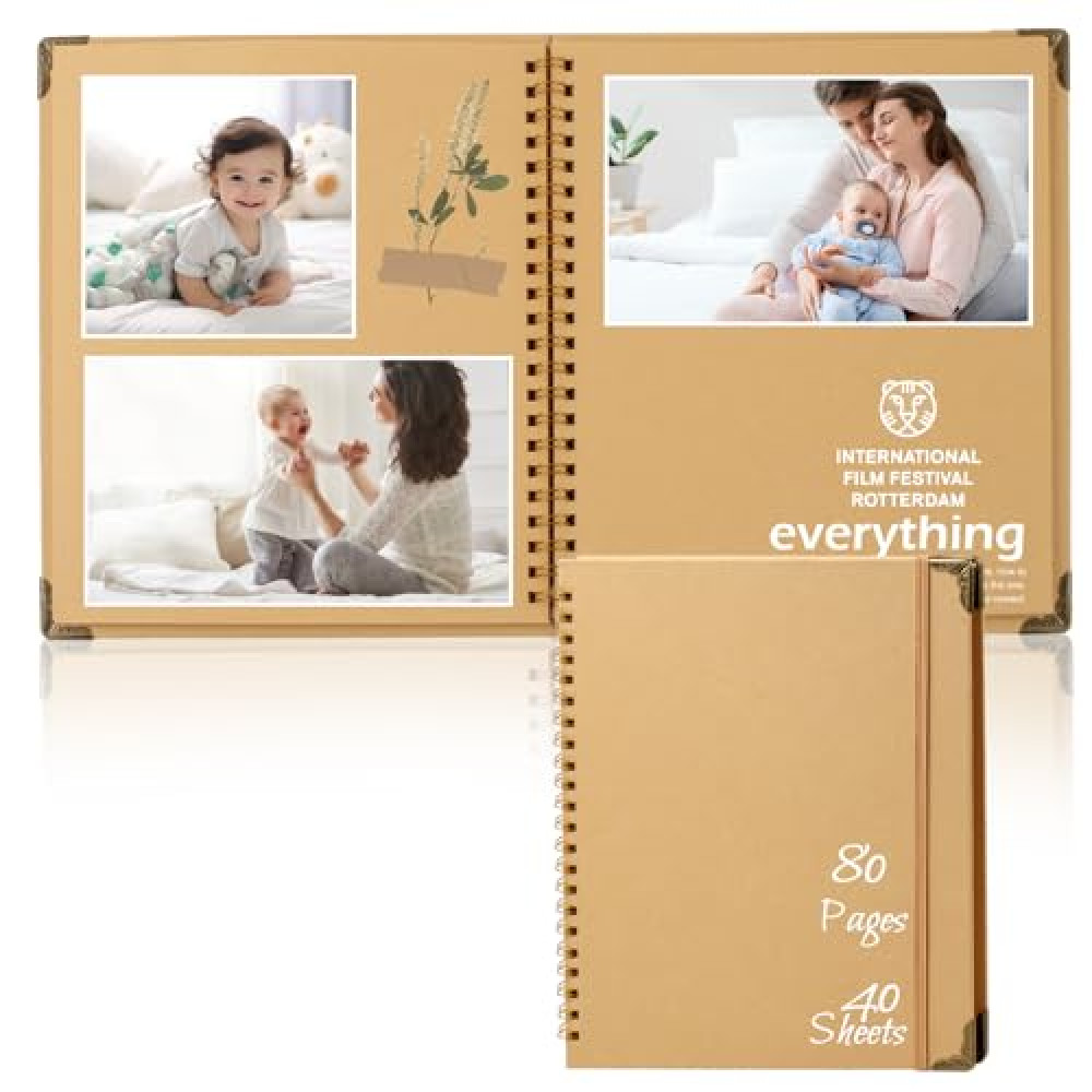 Joyberg Scrapbook 80 Pages, Scrapbook Supplies 8 x 8 In, Scrapbook Album Suitable for Album Memory Book Wedding, Anniversary Family, DIY Craft Projects (Brown)