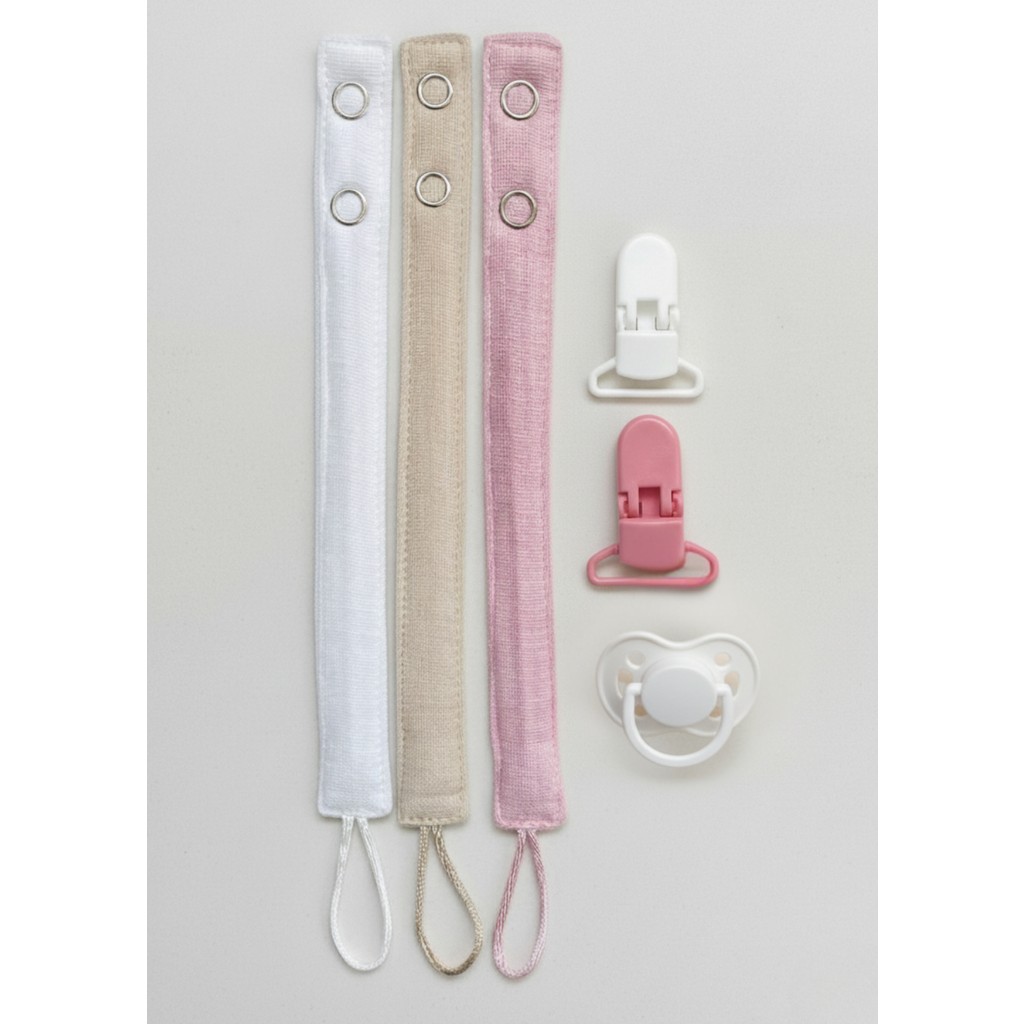 Joyous Mom & Kids 3'lü Pamuk Müslin Bebek Emzik Askısı 2 Plastik Klips Kolay Açılır Emzik Tutacağı /emzik Zinciri - Pembe - Beyaz Emzik Fiyatı