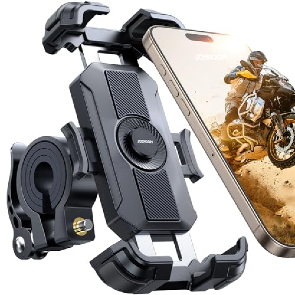 JOYROOM Motorcycle Phone Mount, 2025 Upgrade Bike Phone Holder Mount [Metal Tie Rod][1s Auto Lock] [150mph Wind Anti-Shake] Bicycle E-Bike Scooter Accessories for iPhone 16/15 Pro 4.7-7" Cell Phone