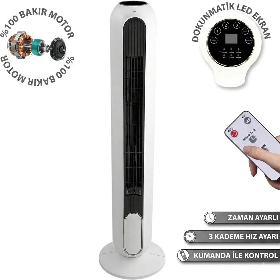 JOYSIDEA Kule Tipi Vantilatör Uzaktan Kumandalı Dokunmatik LED Ekranlı 3 Hız Ayarlı 40W FN-500 Diğer Fiyatı