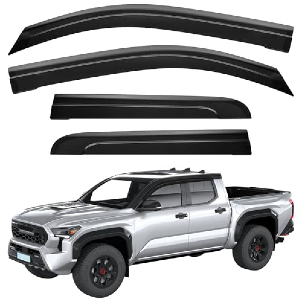 JOYTUTUS Low Profile Rain Guards Compatible with 2024 2025 Tacoma Double Cab Outside Mount Window Vent Visor Tape-On Window Deflectors Vent Shades 4th Gen Tacoma Accessories