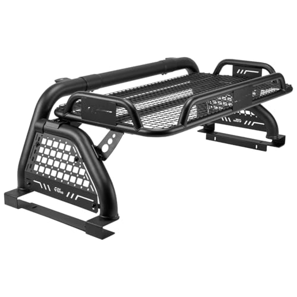 JOYTUTUS Roll Bar with Cargo Basket for Full-Size Truck, Extendable Chase Rack Pickup Sports Bar Compatible with F150, F250, F350, Silverado, Sierra, Ram