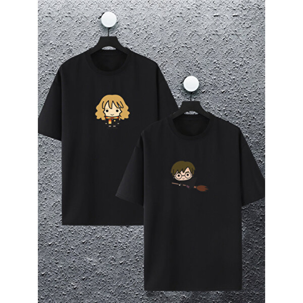 Joza Outdoors Kadın Erkek Harry Potter Baskılı Sevgili Çift Kombini Tasarım Oversize T-Shirt 2 Li Set Bayan T-shirt Fiyatı