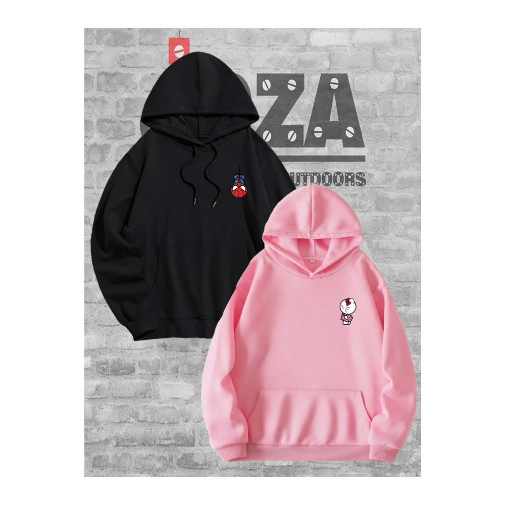 Joza Outdoors Kadın Erkek Unisex Hello Kitty Spiderman Sevgili Çift Kombini Tasarım Kapüşonlu Sweatshirt 2li Takım L/XL Beden Bayan Sweatshirt Fiyatı