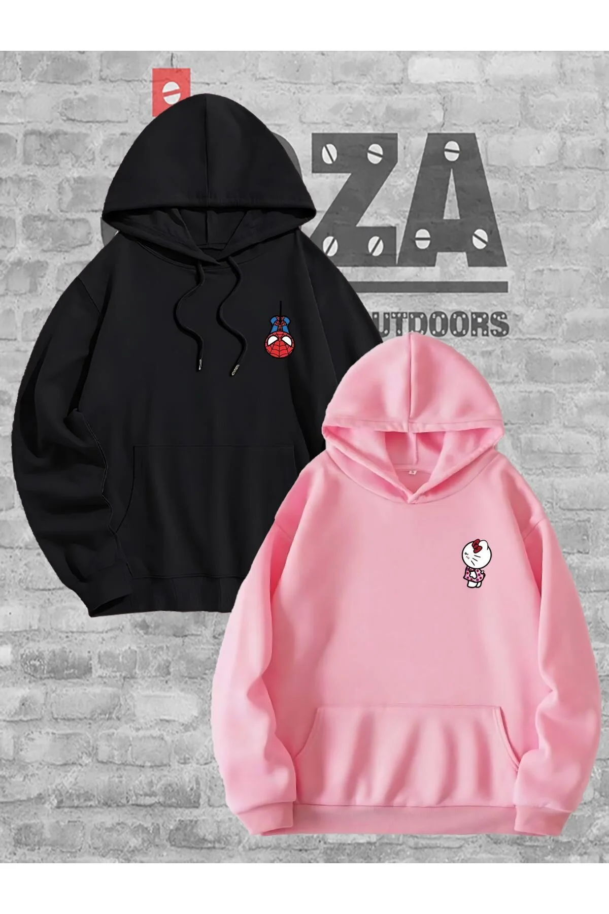 Joza Outdoors Kadın Erkek Unisex Hello Kitty Spiderman Sevgili Çift Kombini Tasarım Kapüşonlu Sweatshirt 2li Takım M/L Beden" Bayan Sweatshirt Fiyatı