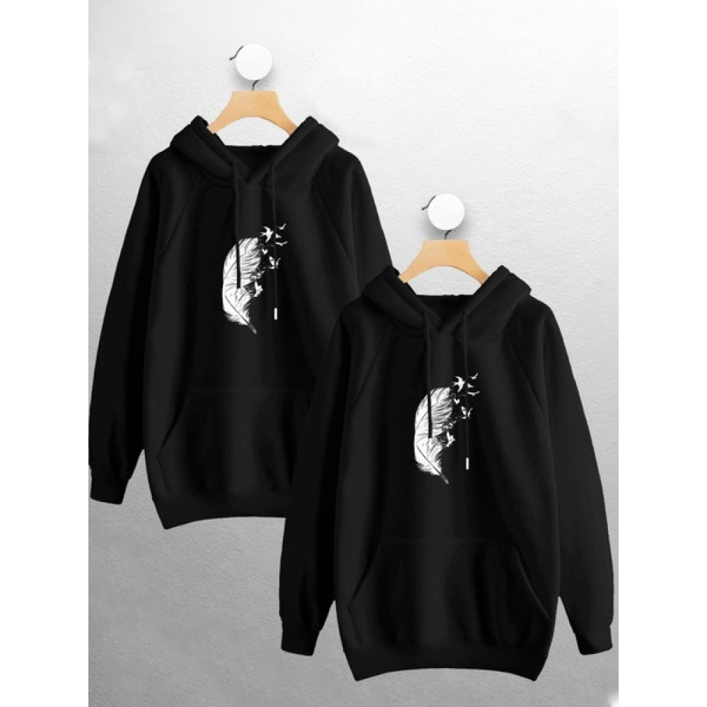 Joza Outdoors Kadın Erkek Unisex Tüy Martı Sevgili Çift Kombini Tasarım Siyah Kapüşonlu Sweatshirt 2'li Set Bayan Sweatshirt Fiyatı