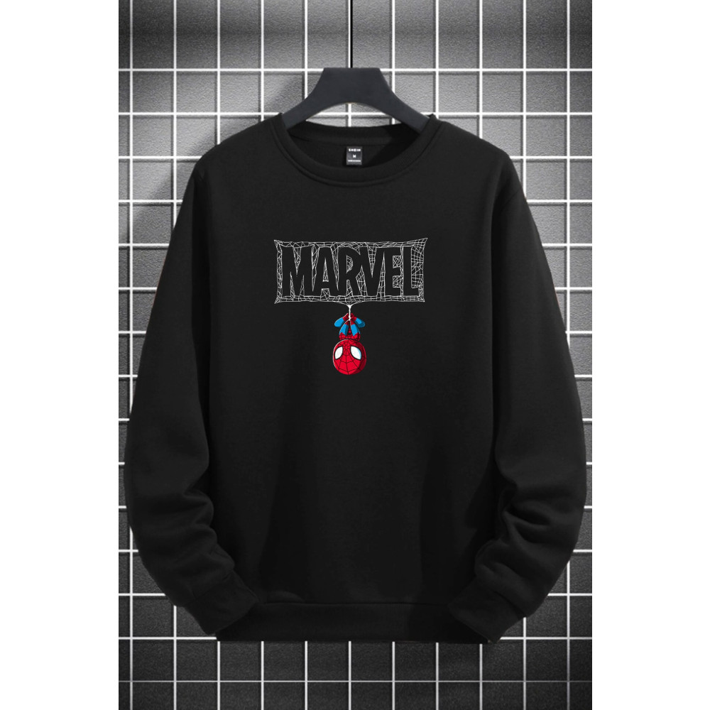 Joza Outdoors Unisex Kadın Erkek Marvel Spiderman Tasarım Logo Baskılı Sıfır Yaka Siyah Polar Sweatshirt S Beden Bayan Sweatshirt Fiyatı